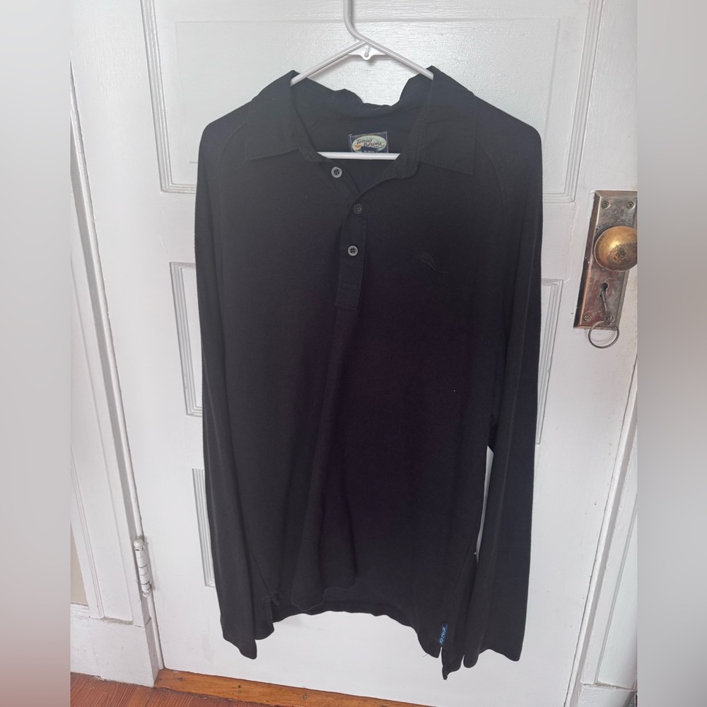 Tommy Bahama Black Polo Shirt Lightweight Long Sleeve